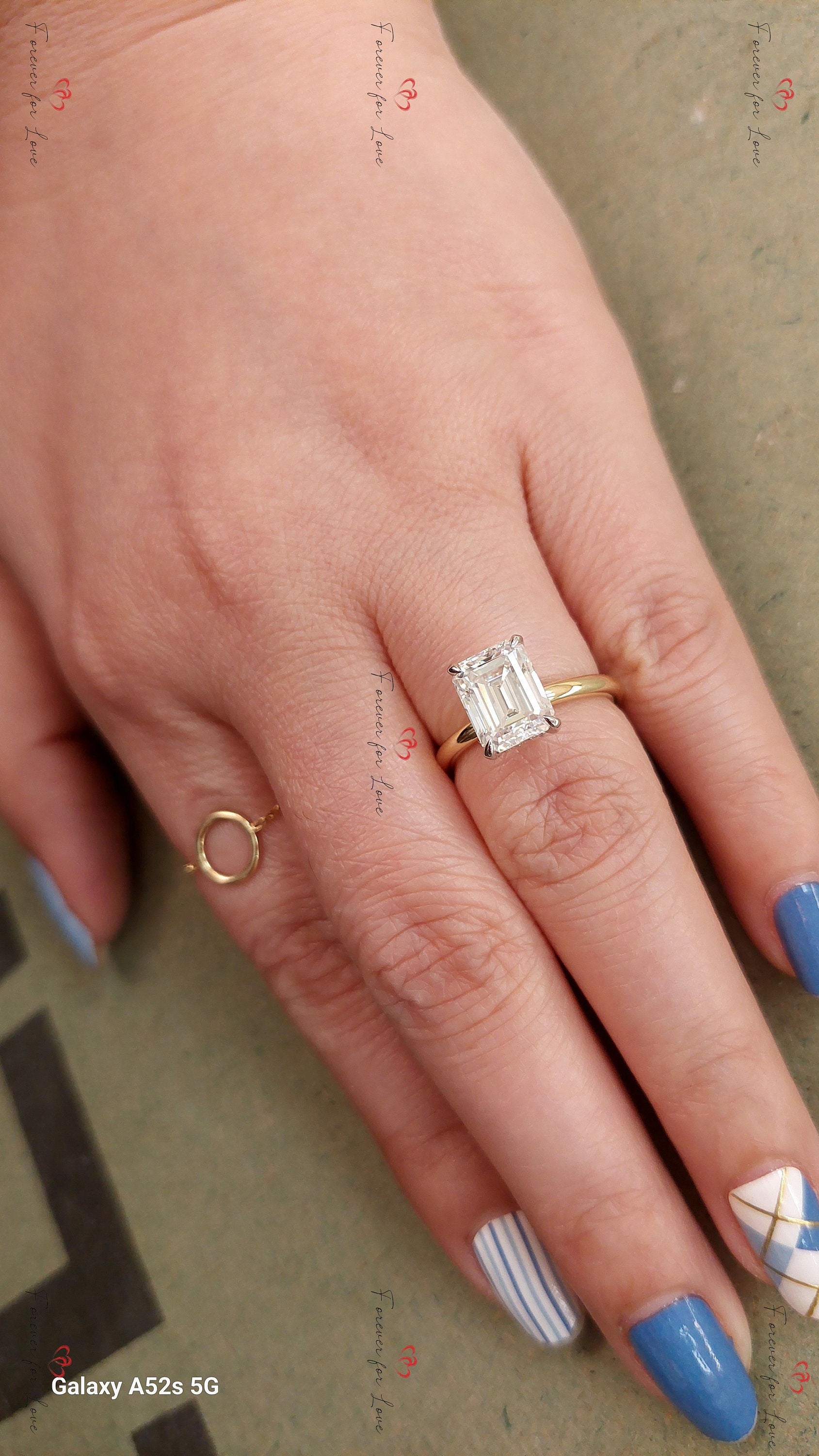 Emerald Diamond, Moissanite, Emerald Solitaire Engagement Ring