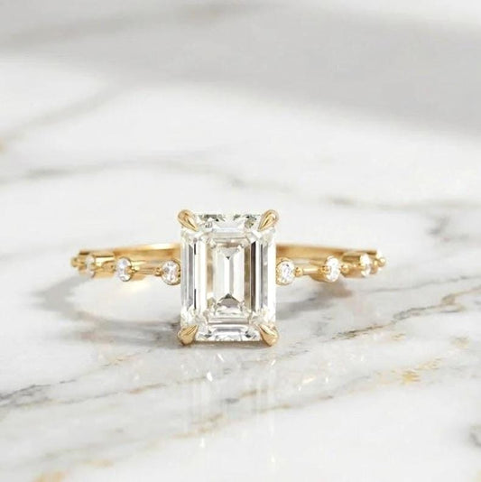3 Ct IGI Certified Emerald Lab Diamond Engagement Ring