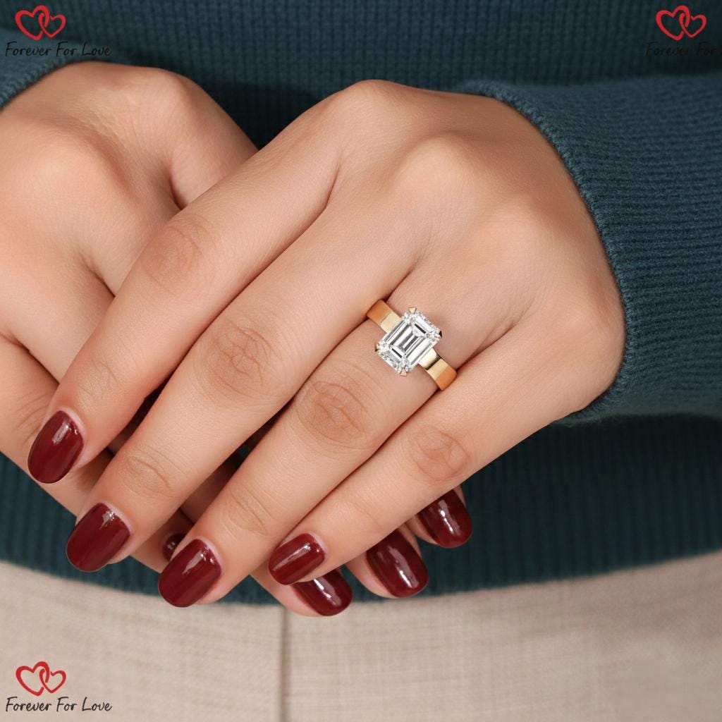 3 Karat Smaragd Labordiamant Solitär Verlobungsring Emerald cut Moissanite engagement ring in 935 Argentium Silber — custom handcrafted by Forever For Love