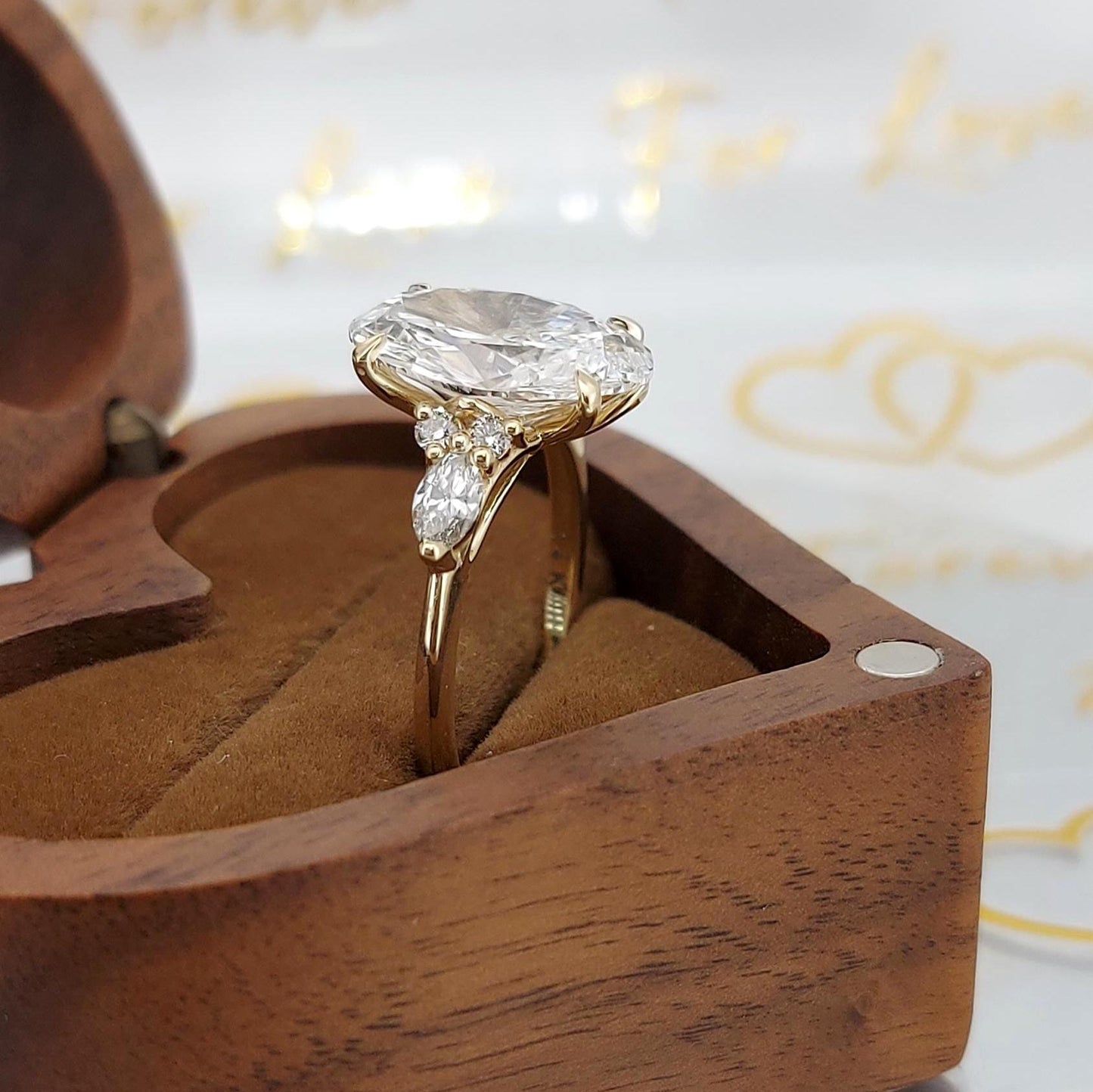 4.5 Ct Oval Lab Diamond with Marquise and Round Accents Engagement Ring Oval cut 1Ct Moissanite Brilliant Cut engagement ring in 935 Argentium Silver — custom handcrafted by Forever For Love