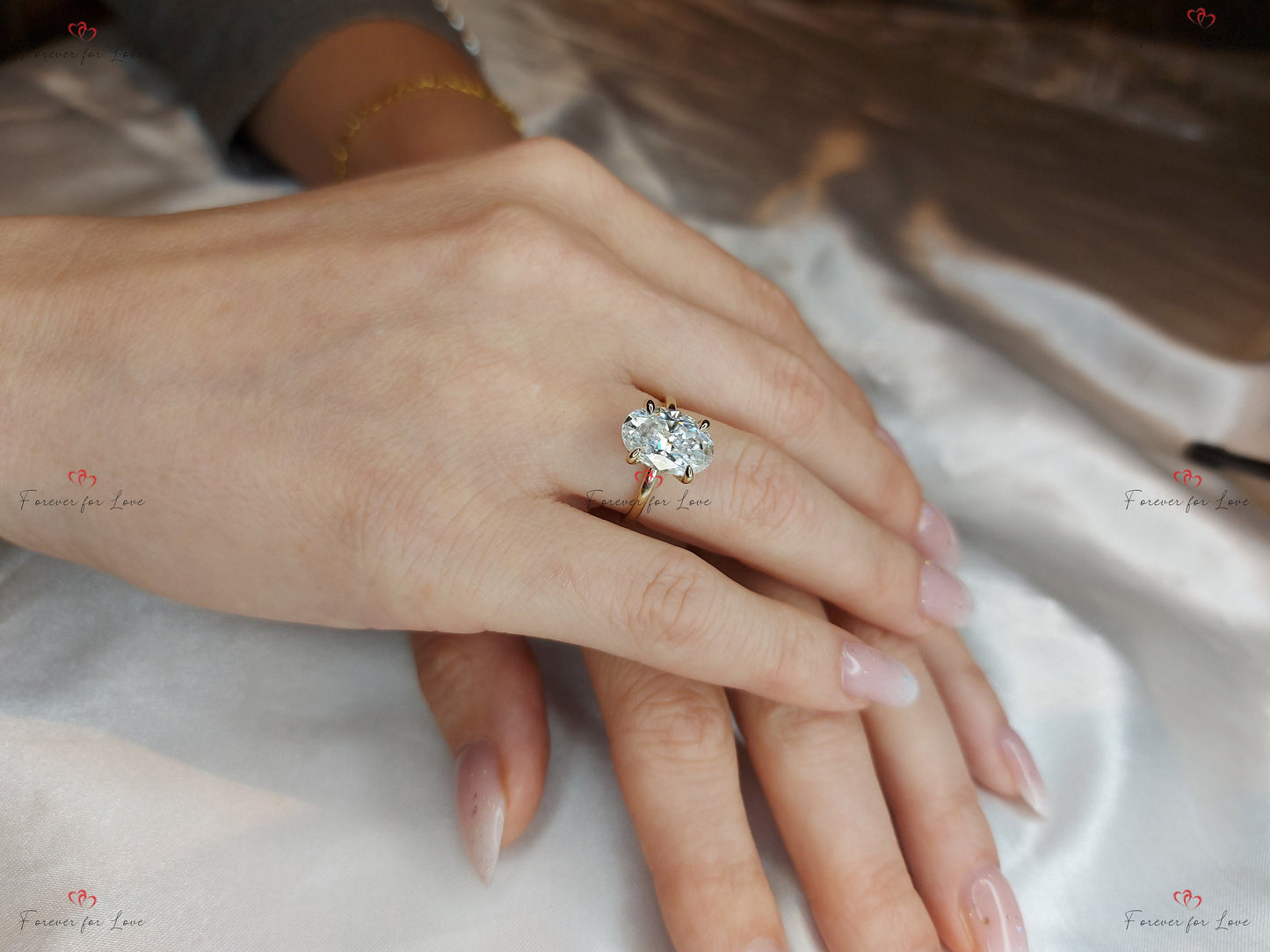 4 Ct Oval Moissanite Solitaire Engagement Ring Oval cut 1Ct Moissanite Brilliant Cut engagement ring in 935 Argentium Silver — custom handcrafted by Forever For Love