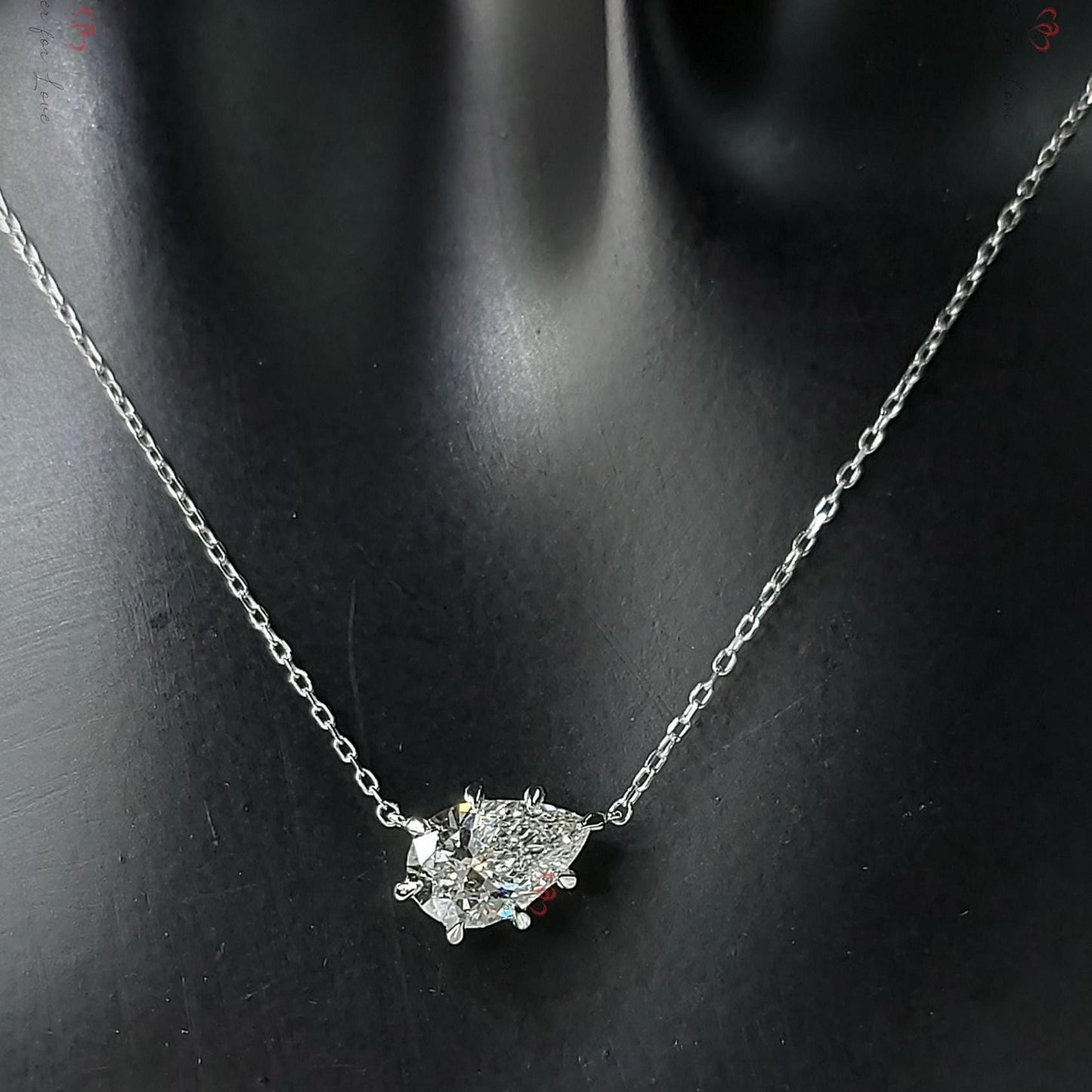 Pear diamond Necklace, 14k Yellow Gold, Dainty Minimalist Pear Pendant, Lab Diamond Womens Necklace, Special Gift For Her. Moissanite engagement ring in Gold or Platinum — custom handcrafted by Forever For Love