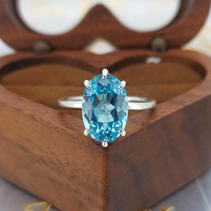 4 Ct Oval Aquamarine Solitaire Engagement Ring