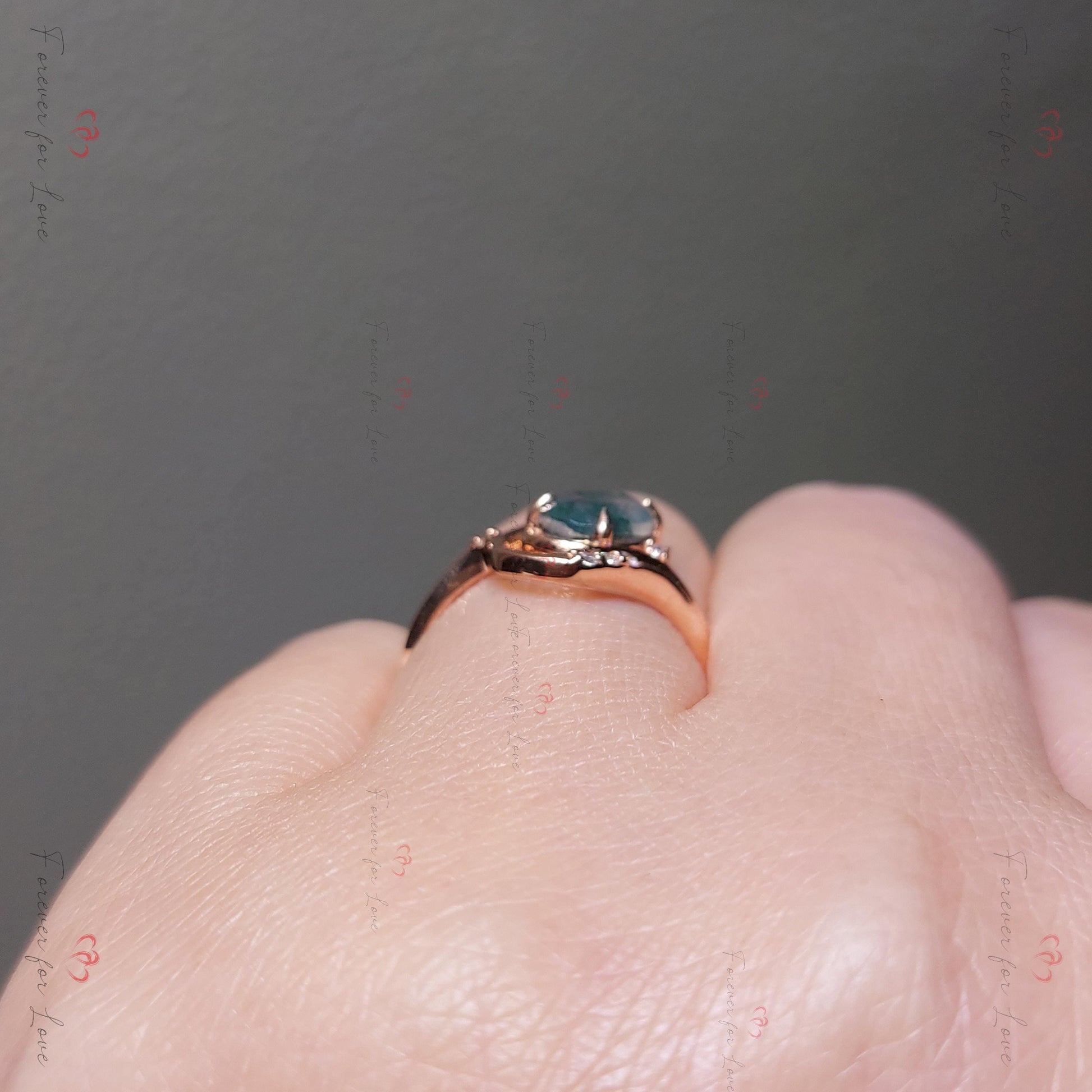 Oval Moss Agate Solitaire Engagement Ring