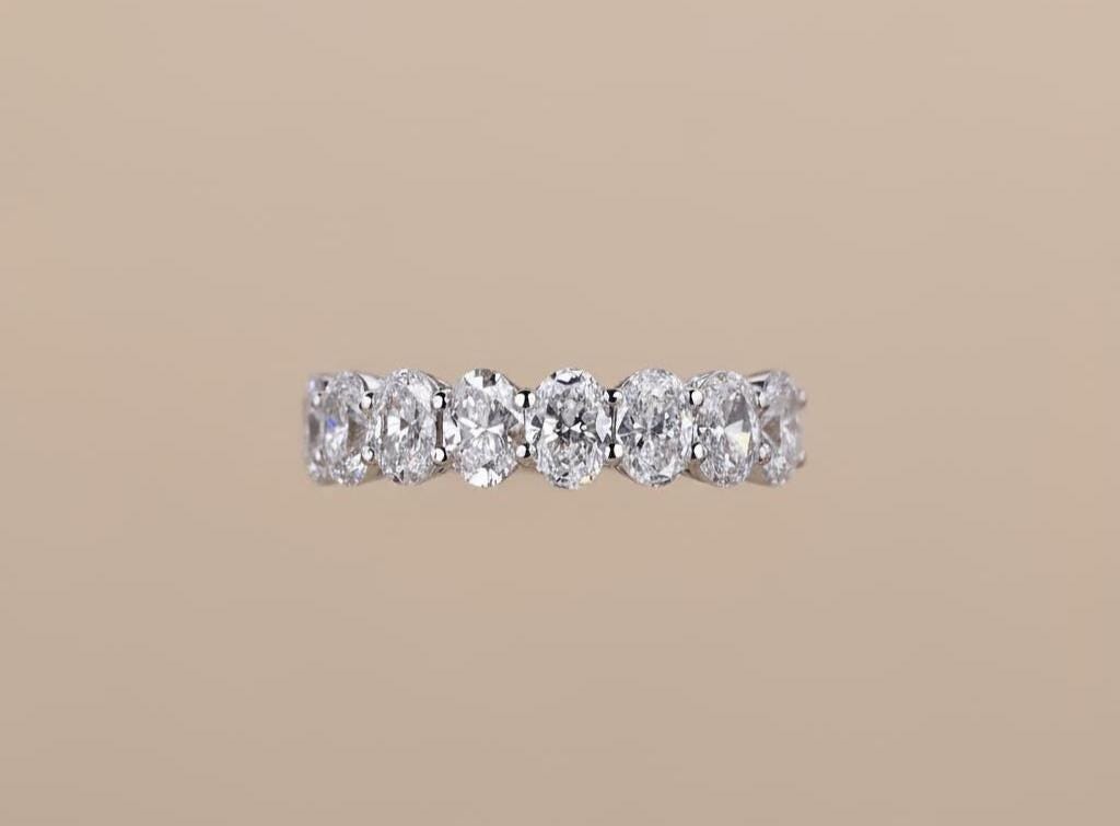 Oval Lab Grown Diamond Anniversary Band, Seven Stone Band for Her, CVD Diamond Wedding Half Eternity Band, Oval Matching Band for Gift