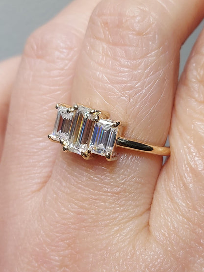 Baguette Diamond, Moissanite Three Stone Ring