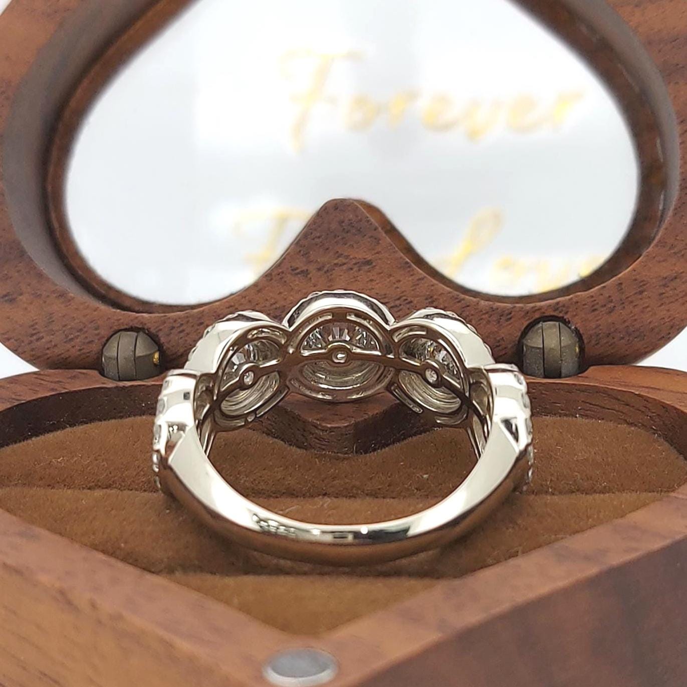 Bague demi-éternité en diamants ronds de laboratoire Round cut Moissanite taille brillant engagement ring in Gold or Platinum — custom handcrafted by Forever For Love