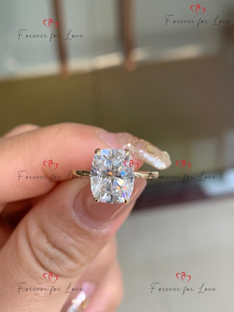 Cushion Moissanite Hidden Halo Engagement Ring