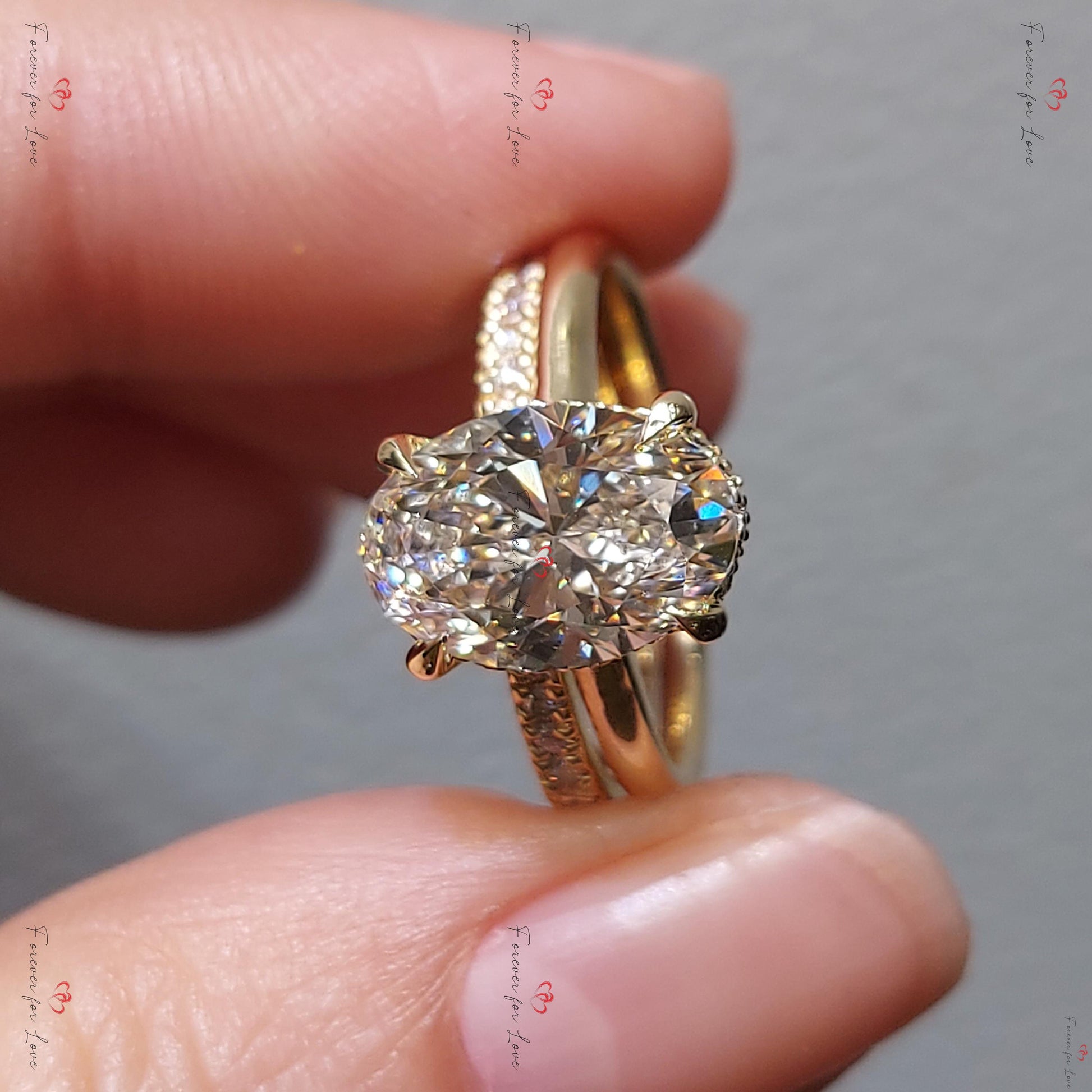 3.5 Ct Oval Lab Diamond Hidden Halo Engagement Ring