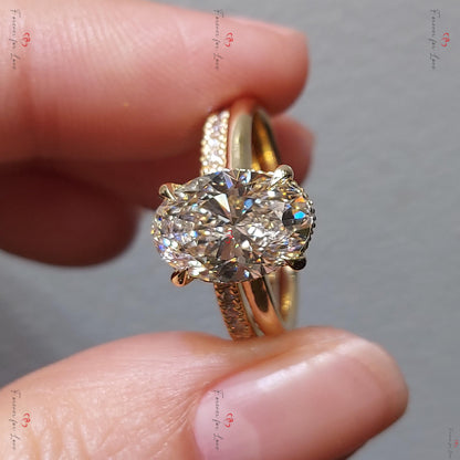 3.5 Ct Oval Lab Diamond Hidden Halo Engagement Ring