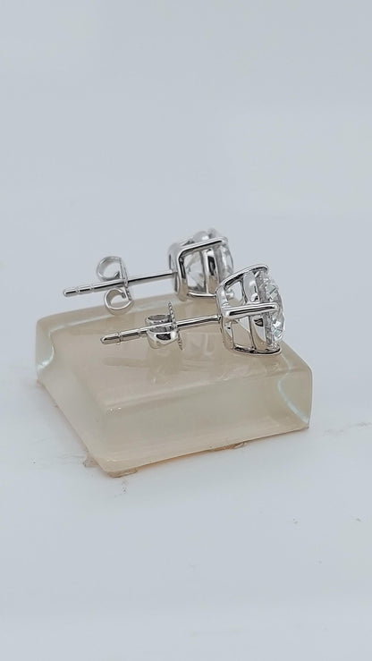 Boucles d'oreilles clous rondes en or blanc avec diamants de laboratoire totalisant 4 carats, clous de diamants, véritables clous de diamants pour anniversaire, cadeau de Saint-Valentin pour elle