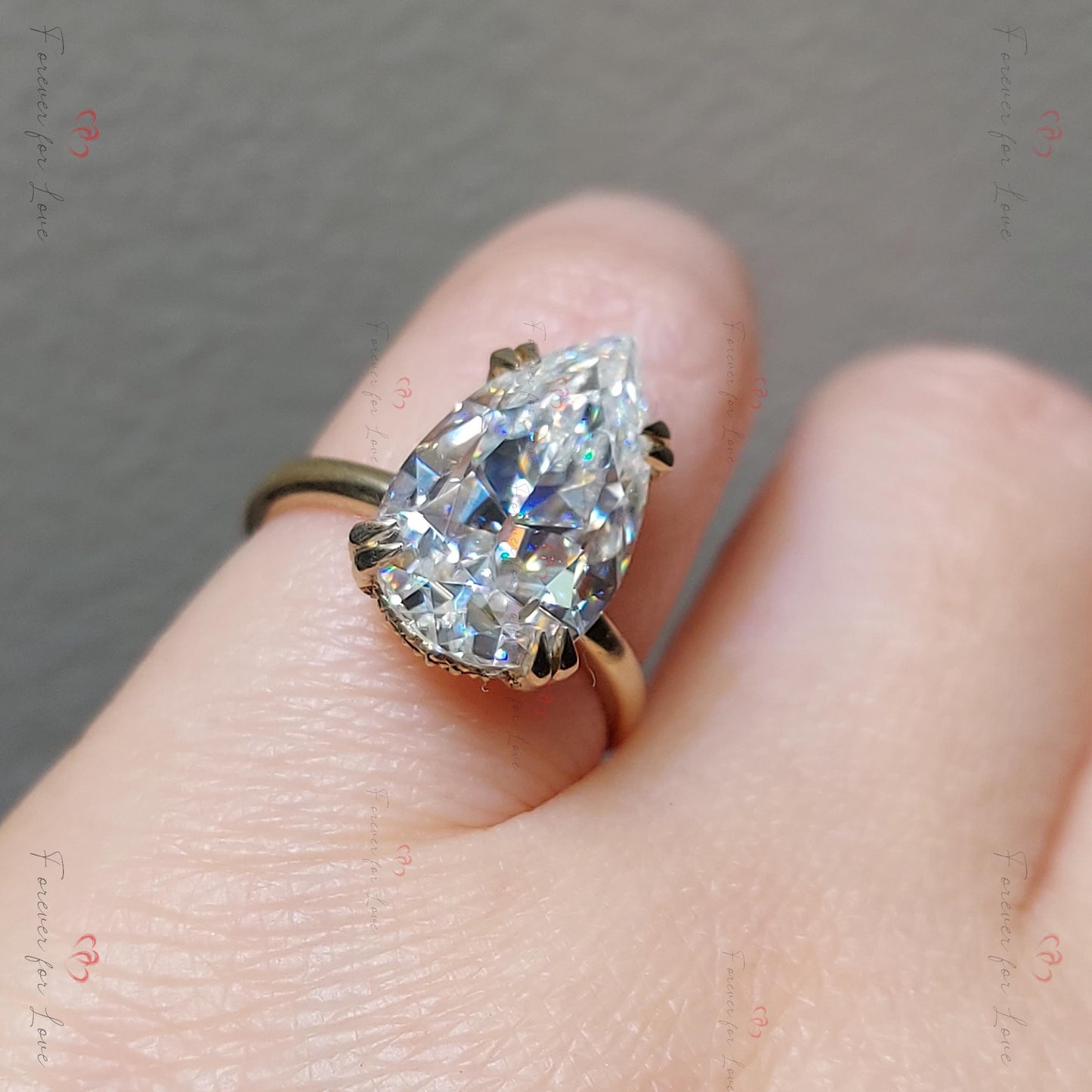 3 Ct Pear Old Mine Moissanite Solitaire Engagement Ring Pear cut 1Ct Moissanite Brilliant Cut engagement ring in 935 Argentium Silver — custom handcrafted by Forever For Love