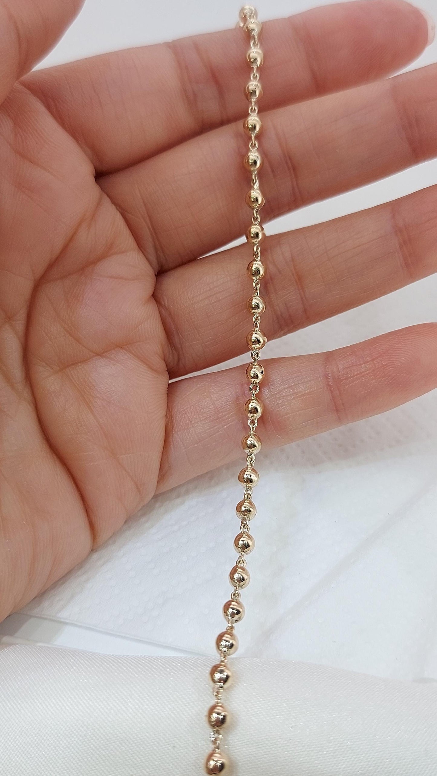 Perlenarmband 3MM 14k Gold, Perlenarmband-Set, Goldkette mit Perlen zum Layern, auffälliges Goldarmband, Kugelarmband mit Kette Moissanite engagement ring in Gold or Platinum — custom handcrafted by Forever For Love
