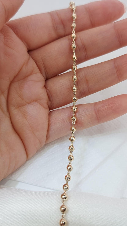 Perlenarmband 3MM 14k Gold, Perlenarmband-Set, Goldkette mit Perlen zum Layern, auffälliges Goldarmband, Kugelarmband mit Kette