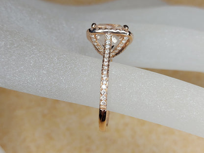 Cushion Cut Halo 4 Ct Morganite and Natural Diamond Engagement Ring, Solid Rose Gold Bridal Women Ring Anniversary Gift.