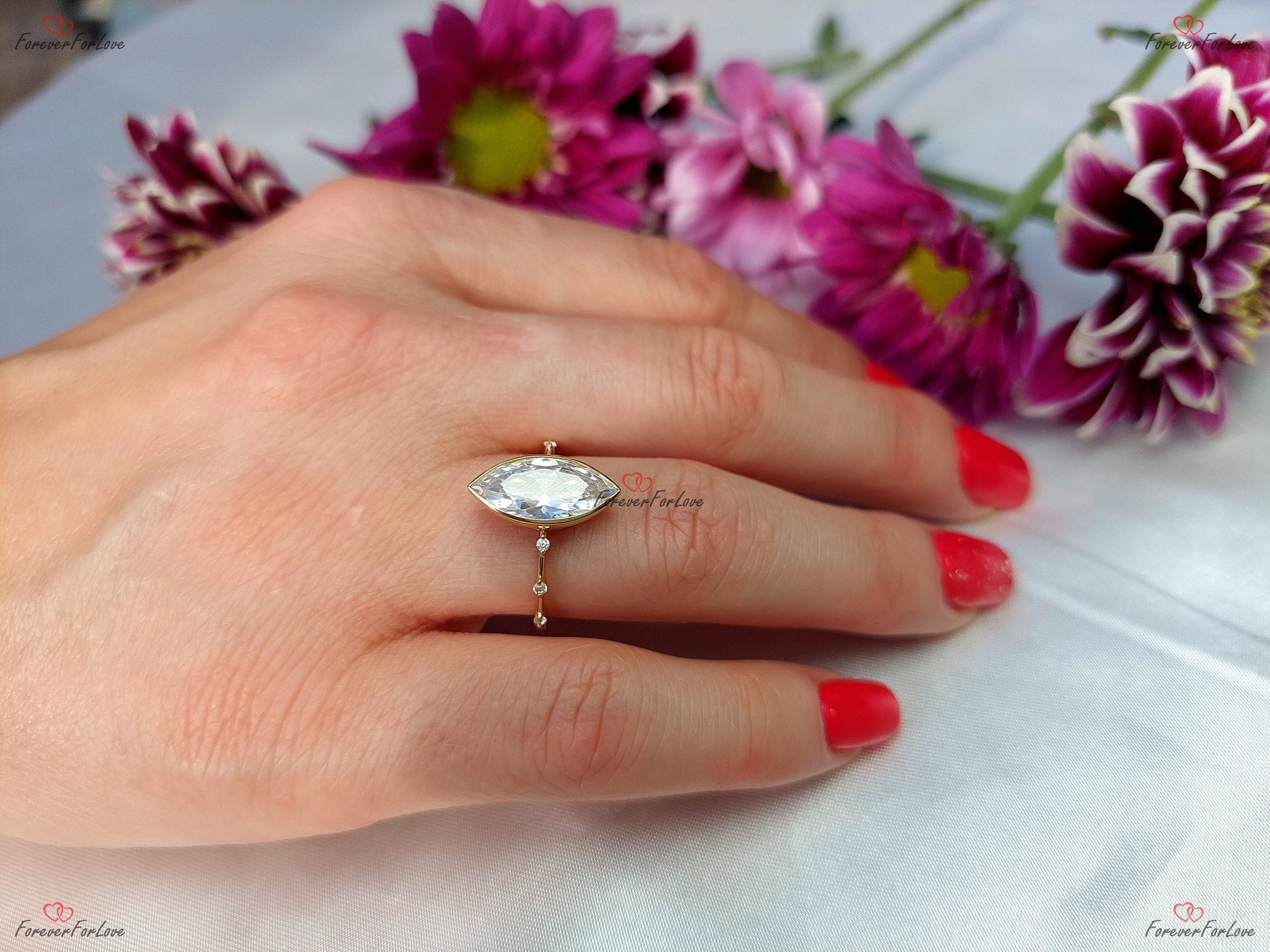 4 Ct Marquise Natural Diamond, Moissanite Engagement Ring