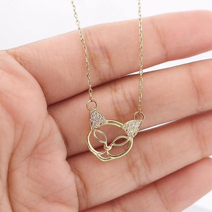 Massive Gold Katzenkette, 14k Gelbgold, Zierlicher minimalistischer Katzenanhänger, Zierliche Damenkette, Besonderes Geschenk für Sie.