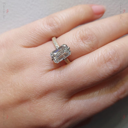 3 Ct Emerald Lab Diamond, Emerald Solitaire Engagement Ring