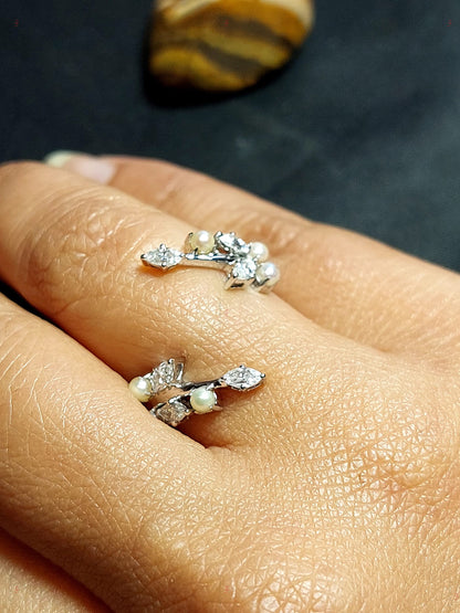 Marquise Moissanite, Pearl Stacking Ring