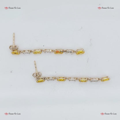 Dangle Earrings, Yellow and White Diamond Earrings, Dainty oval diamond Earrings, Statement Earrings, Gold Earrings , Minimalist earrings.