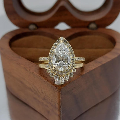 Pear Lab Diamond Halo Engagement Ring