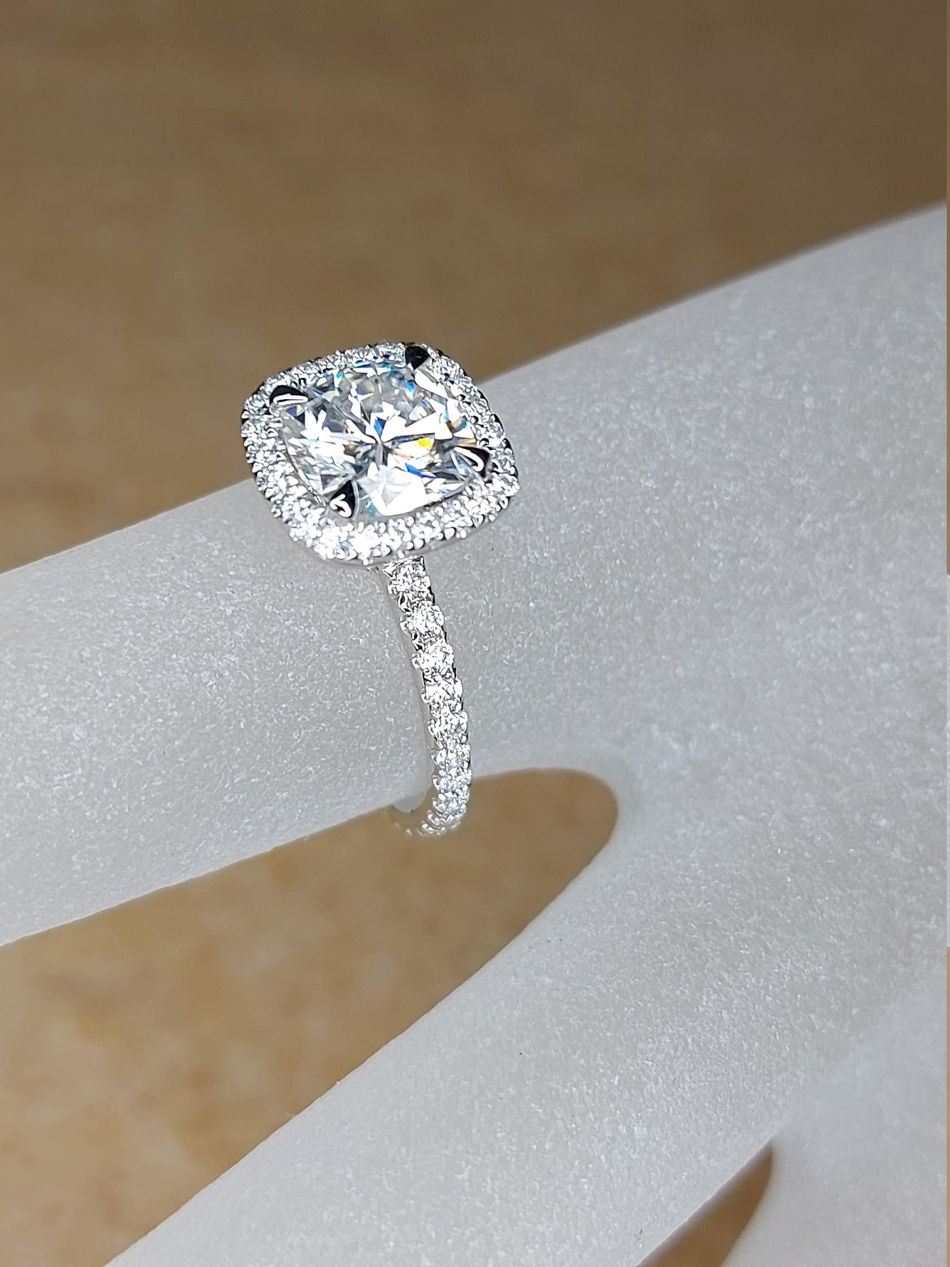 Cushion Moissanite Halo Engagement Ring