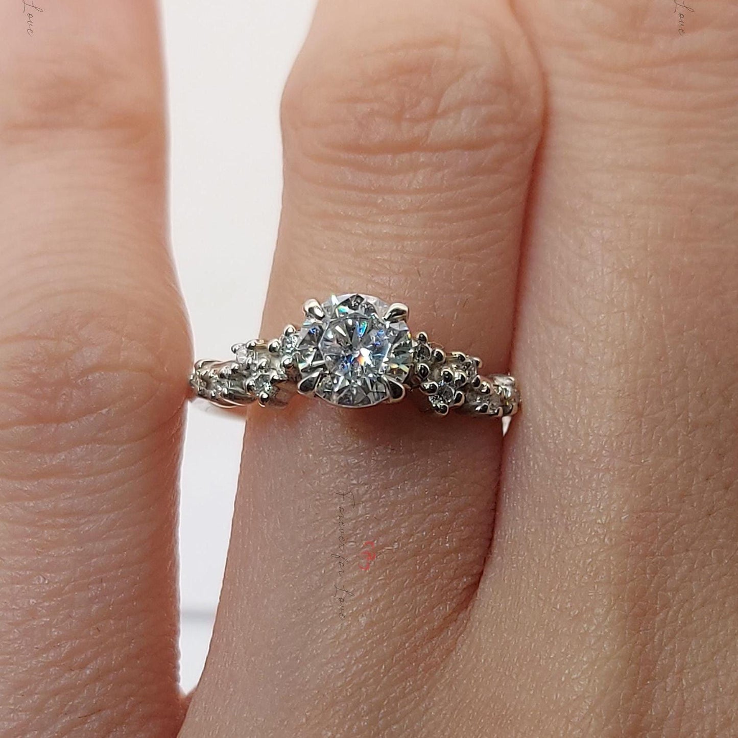 1 Ct IGI Certified Round Lab Diamond Solitaire Engagement Ring Round cut 1Ct Moissanite Brilliant Cut engagement ring in 935 Argentium Silver — custom handcrafted by Forever For Love