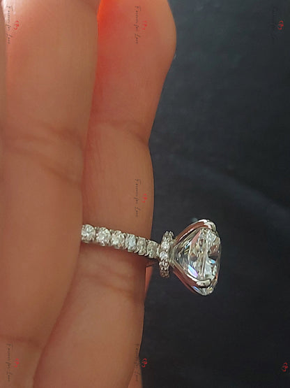3 Ct IGI Certified Cushion Lab Diamond Hidden Halo Engagement Ring