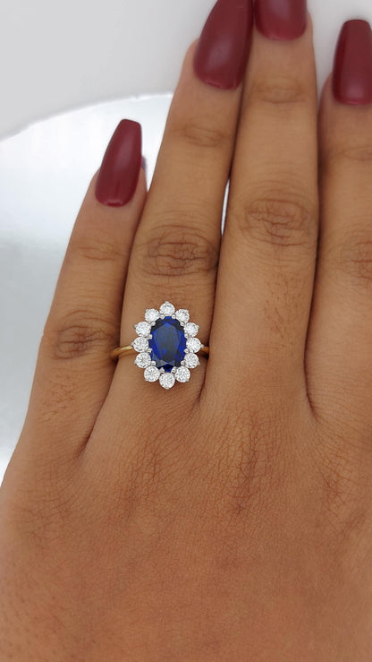 8 Ct Oval Blue Natural Diamond, Sapphire Engagement Ring