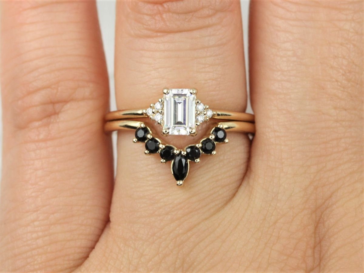 1.05 Ct Emerald Diamond, Moissanite Engagement Ring Emerald cut Moissanite Brilliant Cut engagement ring in 935 Argentium Silver — custom handcrafted by Forever For Love
