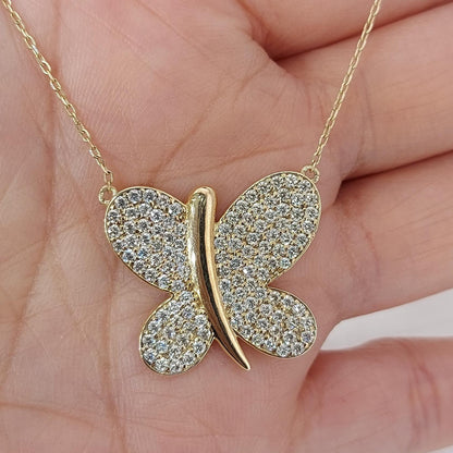 Schmetterlingskette, 14K massives Gelbgold Schmetterlingskette, Diamant Schmetterlingskette, minimalistische Schmetterlingskette, Geschenke für sie