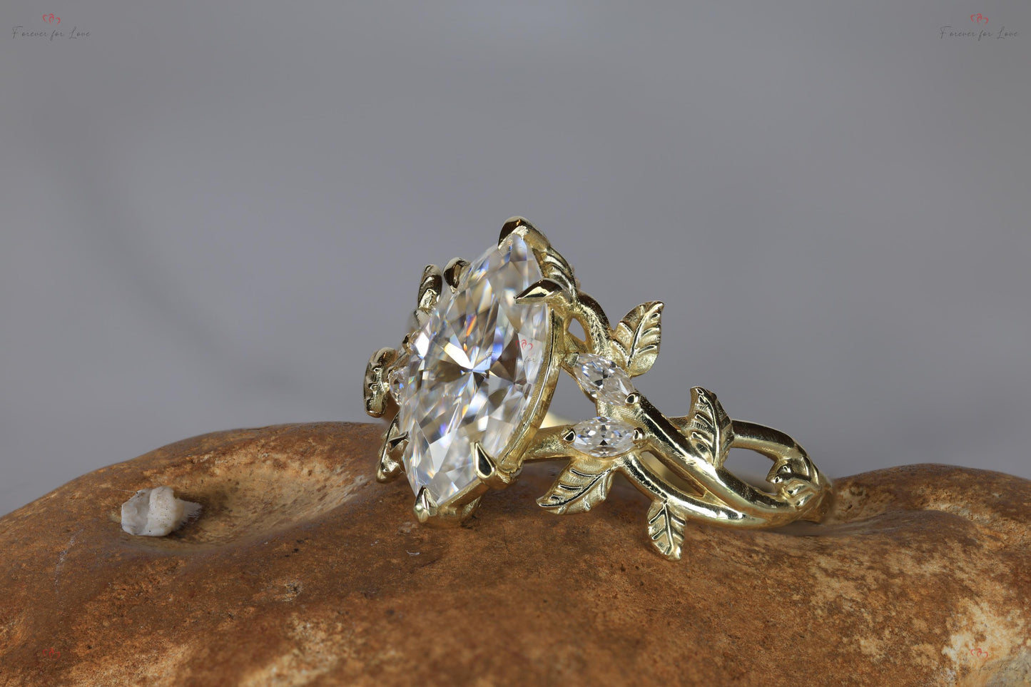 1 Ct Marquise Lab Diamond Vintage Ring with Accents Marquise cut Moissanite Brilliant Cut engagement ring in 935 Argentium Silver — custom handcrafted by Forever For Love