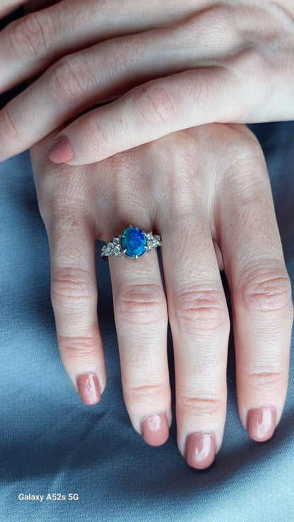 Oval Moissanite, Opal Engagement Ring