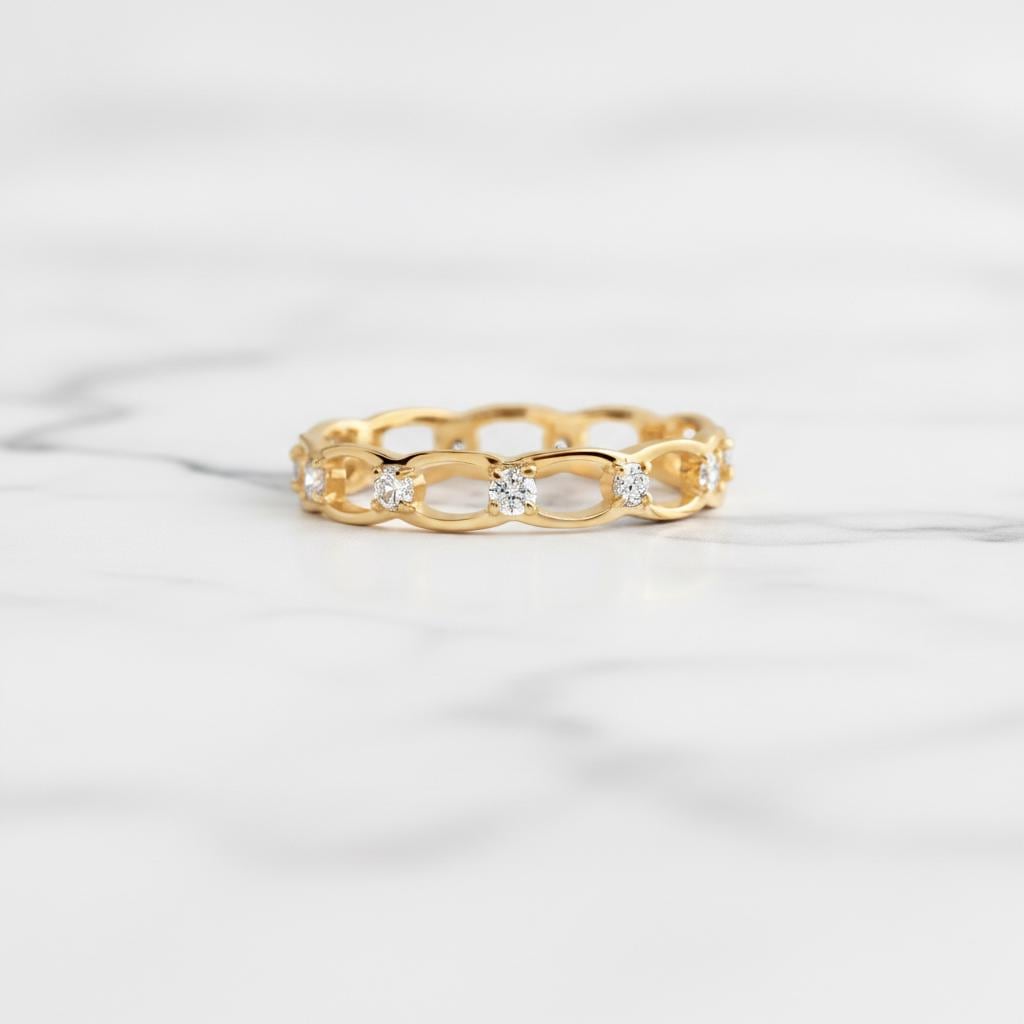 Diamond Wedding Band, Round Diamond Stacking Ring, Diamond Ring for Her Dimond Half Eternity, Anniversary Band, Stackable Ring