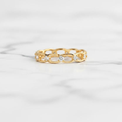 Diamond Wedding Band, Round Diamond Stacking Ring, Diamond Ring for Her Dimond Half Eternity, Anniversary Band, Stackable Ring