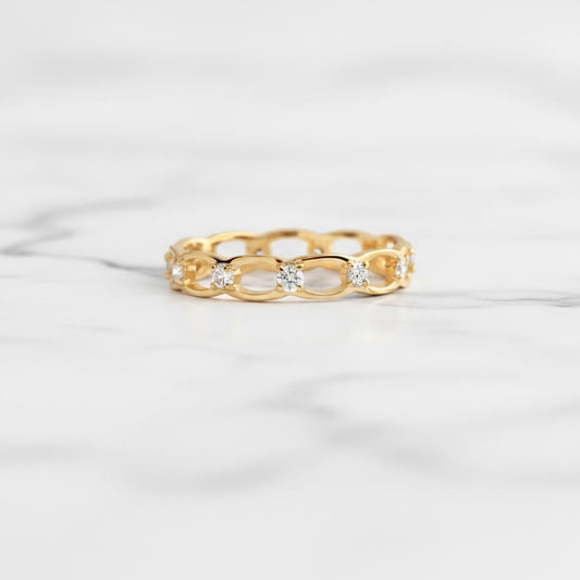Diamond Wedding Band, Round Diamond Stacking Ring, Diamond Ring for Her Dimond Half Eternity, Anniversary Band, Stackable Ring