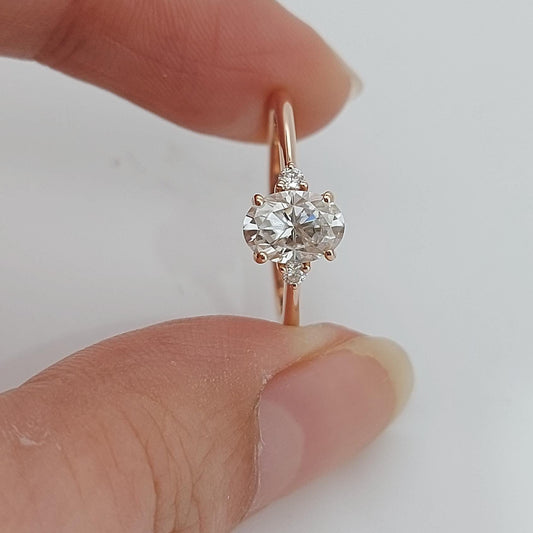 1.50 Ct Oval Moissanite Three Stone Ring