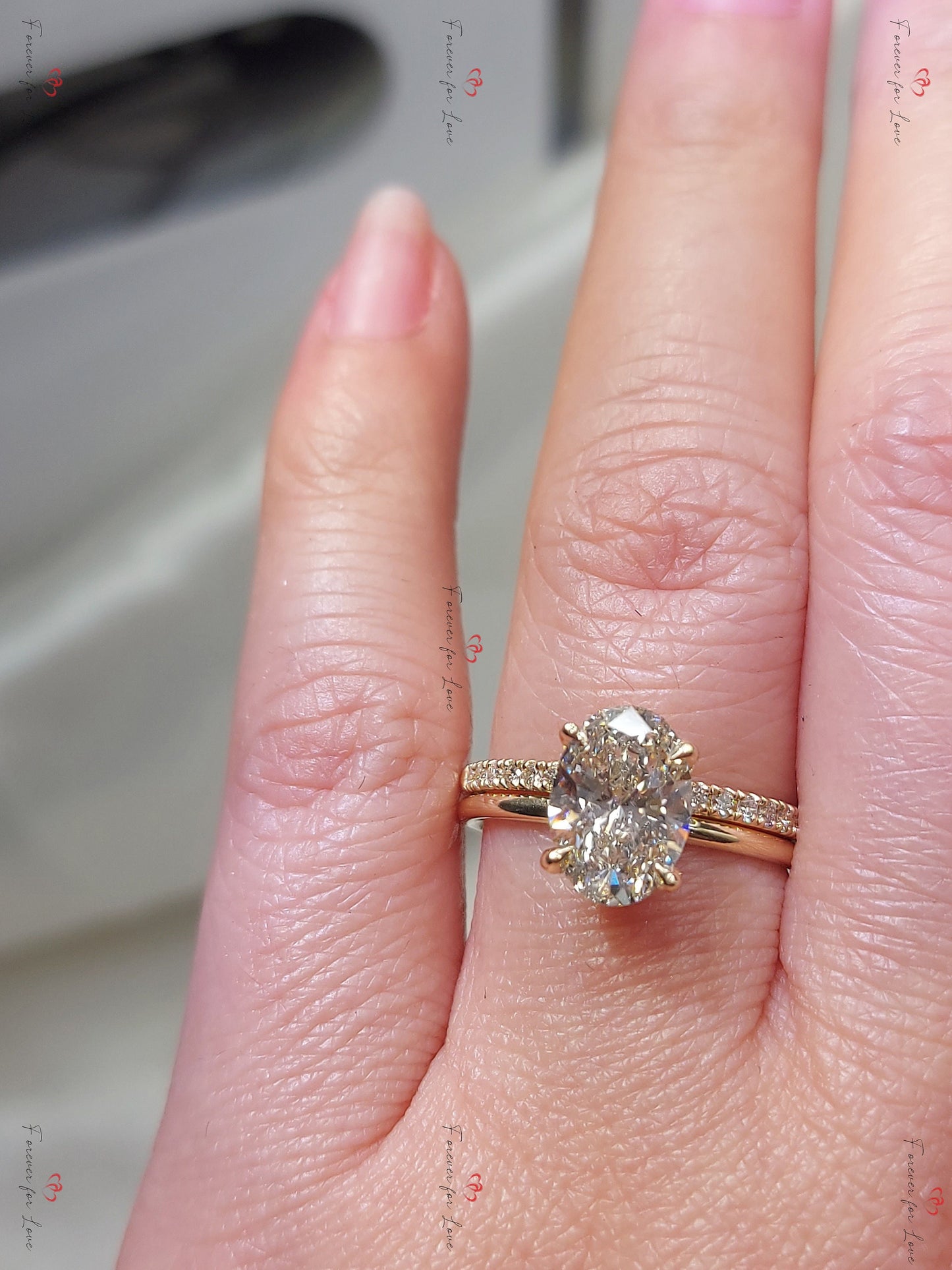 2 Ct Oval Lab Diamond Eternity Band Oval cut Moissanite Brilliant Cut engagement ring in 935 Argentium Silver — custom handcrafted by Forever For Love