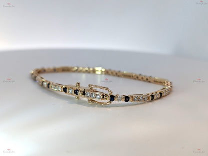 Diamant-Tennisarmband aus 14K Gold, 2MM rundes Tennisarmband, Armband mit natürlichen Diamanten und Saphiren, Weißes Diamantarmband, rundes Armband.