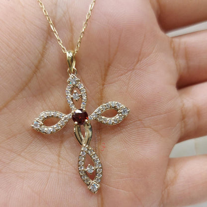 Gedrehte Goldkreuzkette mit Geburtsstein für Frauen, Diamant-Kreuz-Anhänger, Religiöser Schmuck, Christlicher Glaubens-Anhänger, Kreuz-Geschenk für Frauen