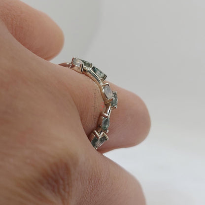 Marquise Moss Agate Wedding Band