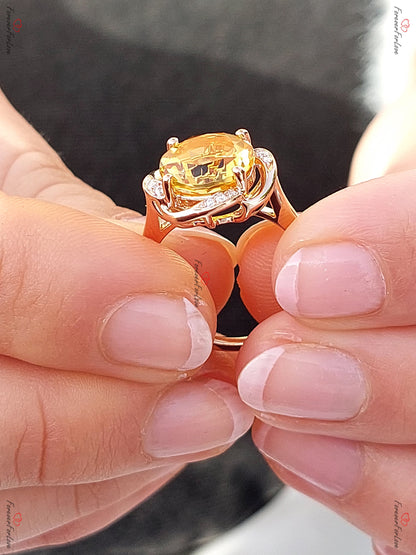 Round Natural Diamond, Citrine Ring