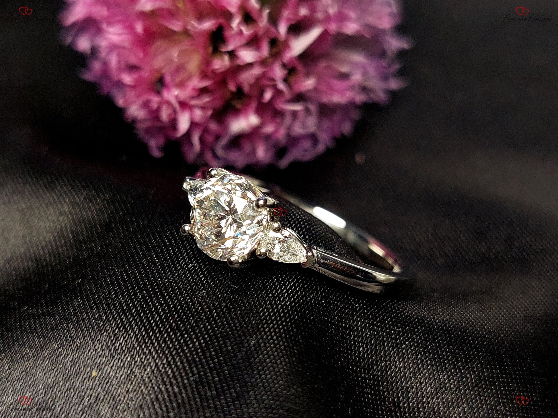 1.50 Ct Pear Lab Diamond Three Stone Engagement Ring