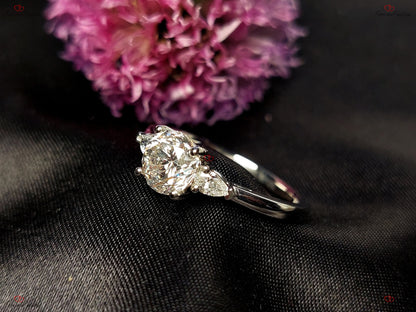 1.50 Ct Pear Lab Diamond Three Stone Engagement Ring