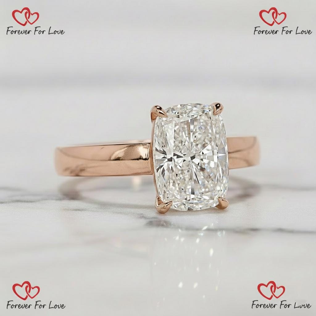 4 Ct IGI Certified Cushion Lab Diamond Solitaire Engagement Ring
