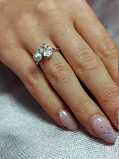 2.5 Ct Oval Diamond, Moissanite, Pearl Engagement Ring