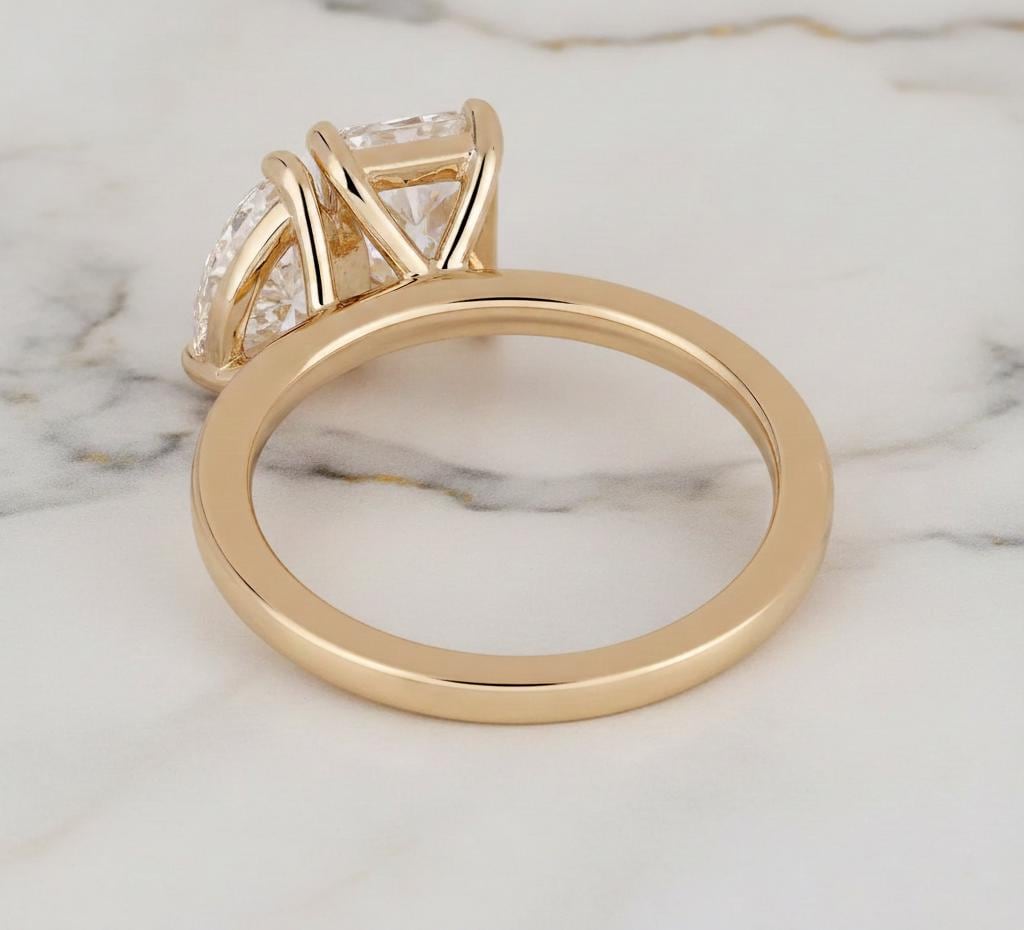 Toi Et Moi Engagement Ring Radiant and Pear Brilliant Diamond Proposal Ring Lab Grown Diamond Radiant cut Moissanite engagement ring in Gold or Platinum — custom handcrafted by Forever For Love