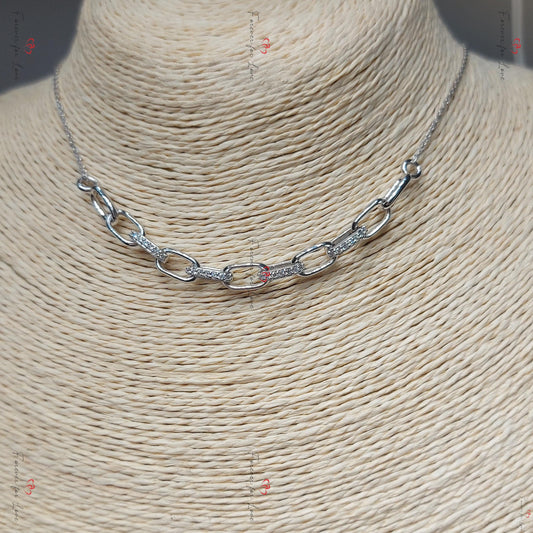 14k Solid Gold Paperclip Chain Necklace Ice Dainty Gold Necklace, Real Diamond Pave Necklace/ diamond Chain Necklace Anniversary Gift.