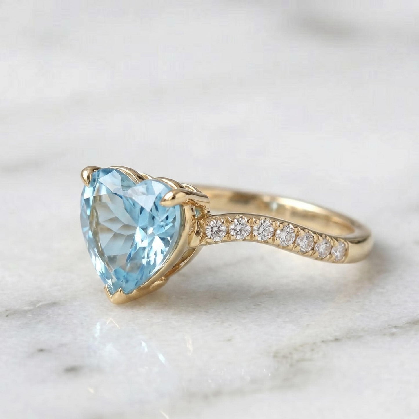 Heart Diamond, Aquamarine Band Heart cut 1Ct Natural Aquamarine engagement ring in 935 Argentium Silver — custom handcrafted by Forever For Love