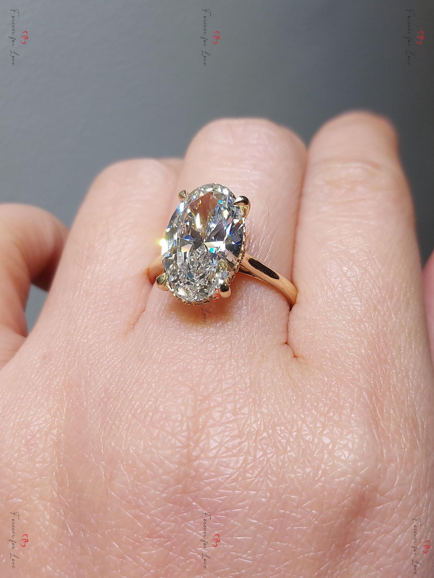 9.5 Ct Oval Lab Diamond Hidden Halo Engagement Ring Oval cut 1Ct Moissanite Brilliant Cut engagement ring in 935 Argentium Silver — custom handcrafted by Forever For Love